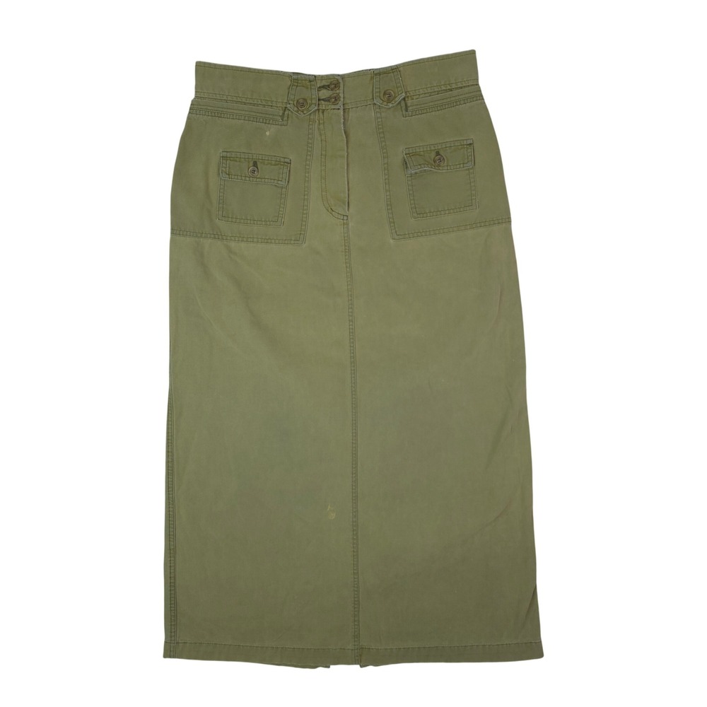 St Johns Bay Cargo Maxi Skirt Women 14 Green Cotton Utility Gorpcore Distressed